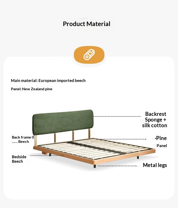 Beech Solid Wood Upholstered Bed — Retro Style with Floating Design, Luminous Light, Luxury Finish