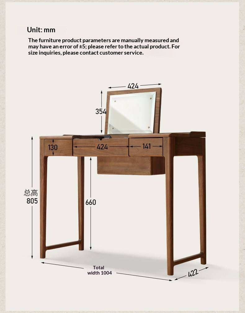 Black Walnut, Ash Solid Wood Flip Vanity Table.