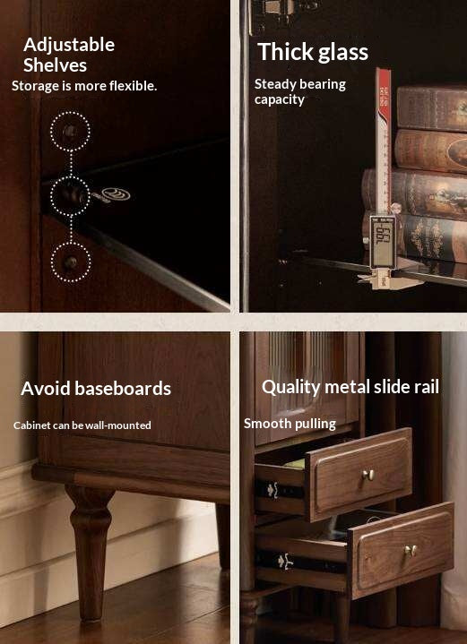 Black Walnut Solid Wood Side Cabinet with Glass Display