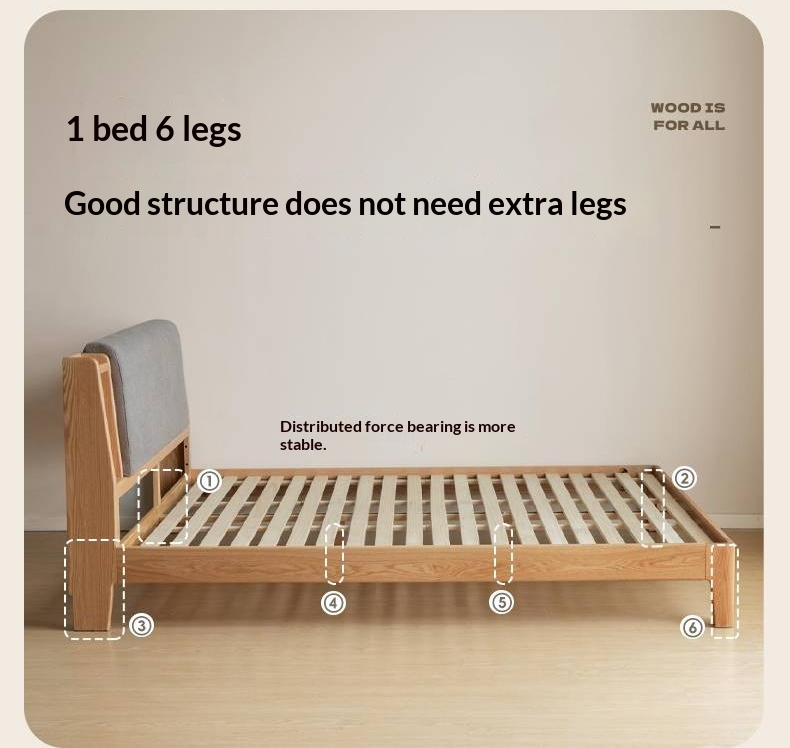 Oak Solid Wood Bed with Genuine Leather and Light Upholstery