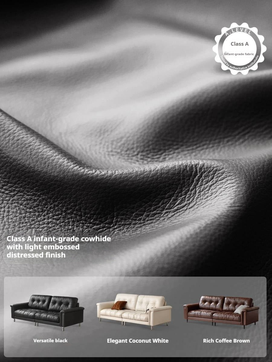 Genuine Leather Biscuit Tufted Leather Sofa with Track Arms