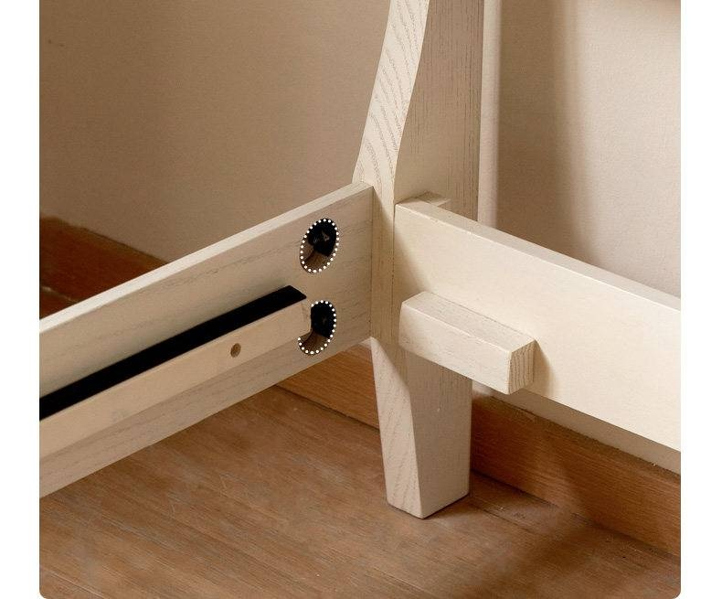 Oak Solid Wood Bed — Cream Style with Slanted Backrest