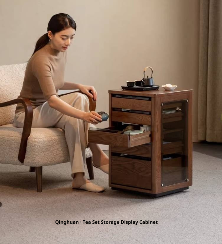 Ash, Black Walnut Solid Wood Mobile Kettle Integrated Tea Cabinet