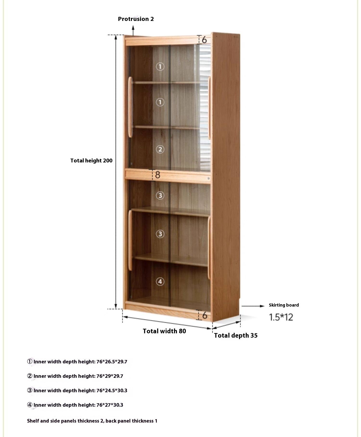 Oak, Ash Solid Wood Modern display Glass Bookcase