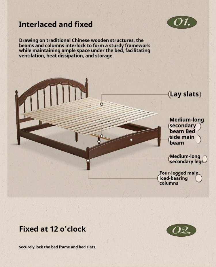 Poplar Solid Wood Bed — American Windsor Style with Retro Vertical Strip Design