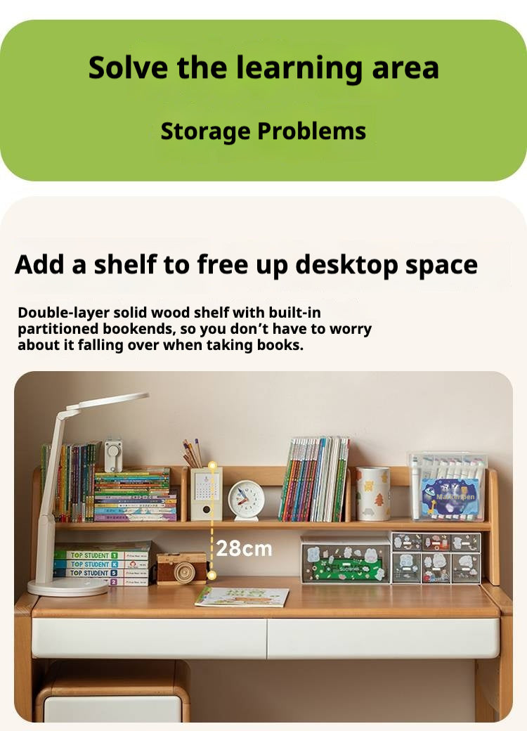 Beech Solid Wood Bookshelf Integrated Children's Desk.