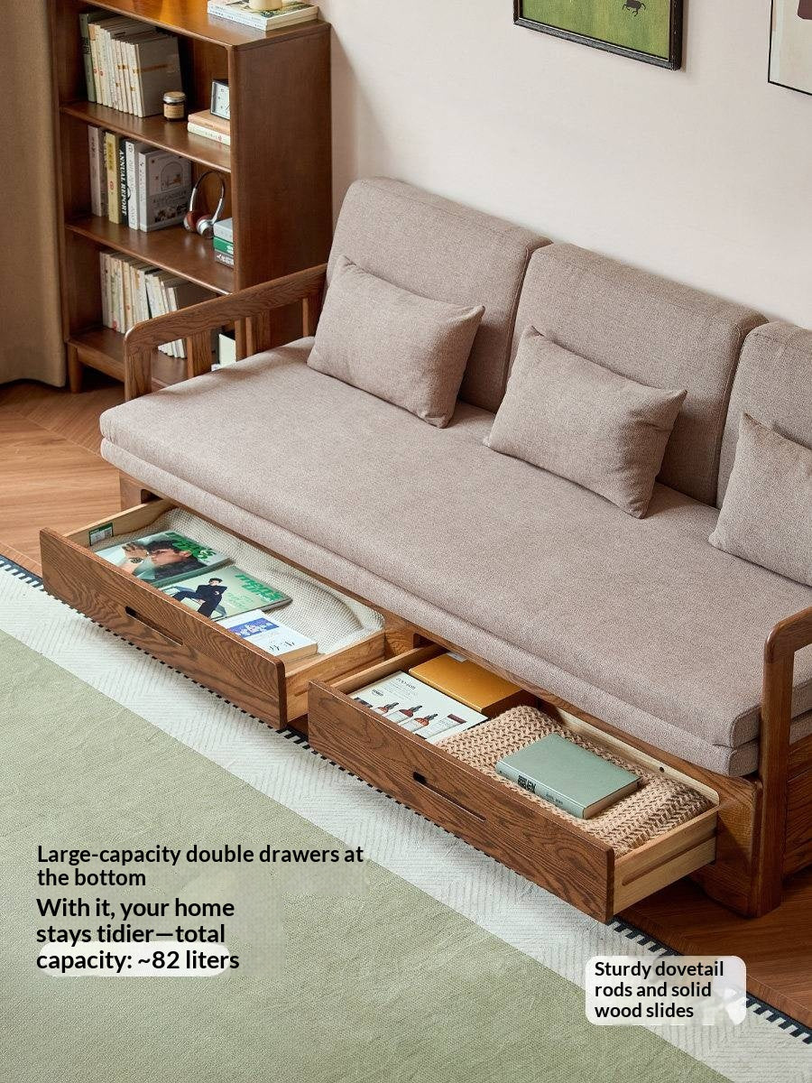 Oak Solid Wood Spindle Daybed with Trundle and Storage Drawers