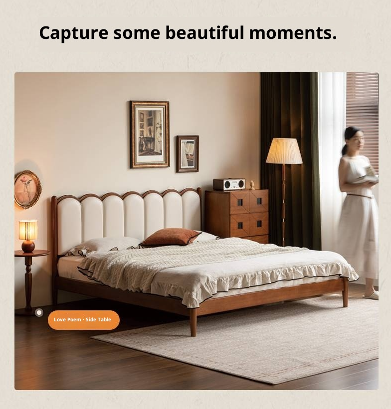 Poplar Solid Wood Bed, French Retro Style Piano Key Bed