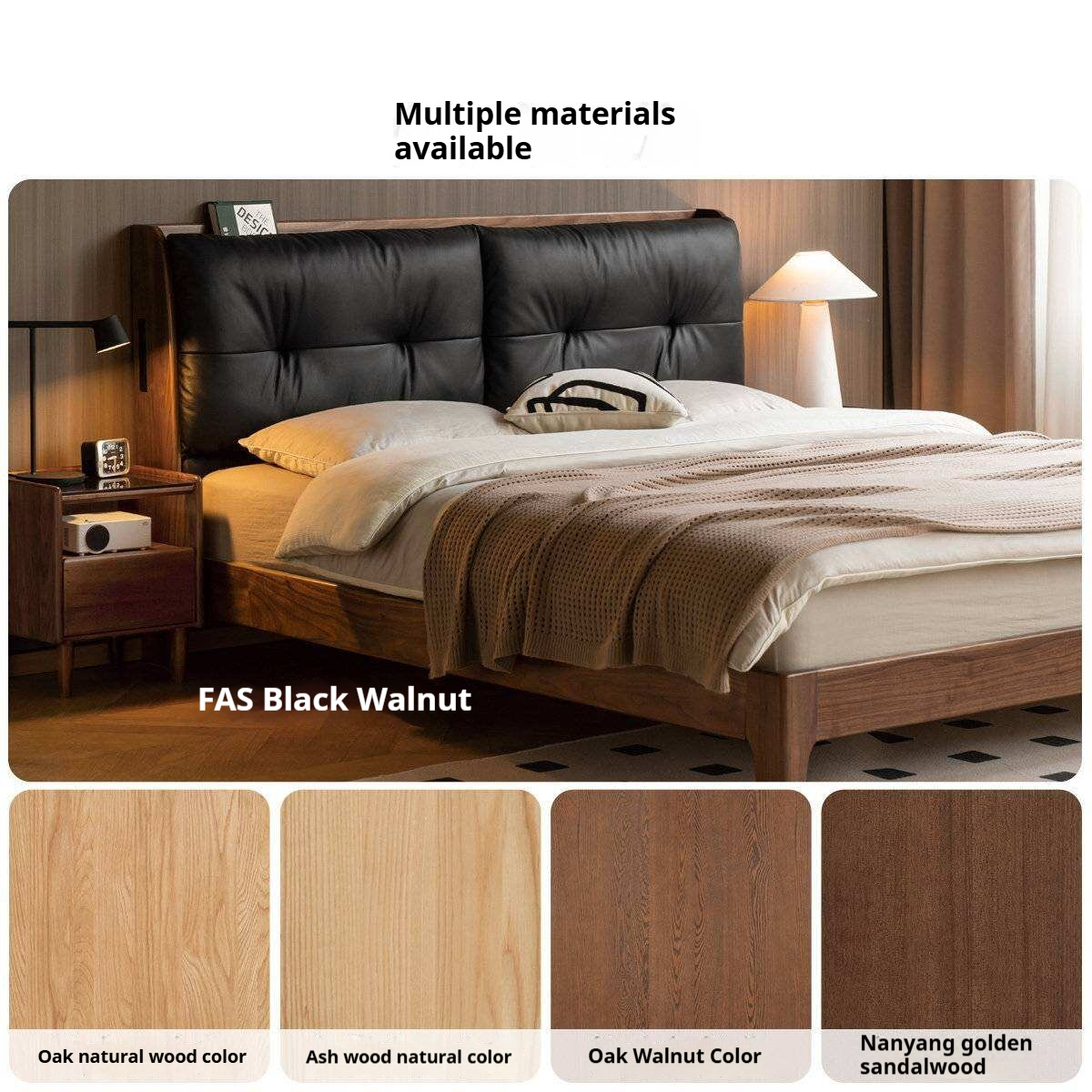 Oak Solid Wood Modern Leather Bed
