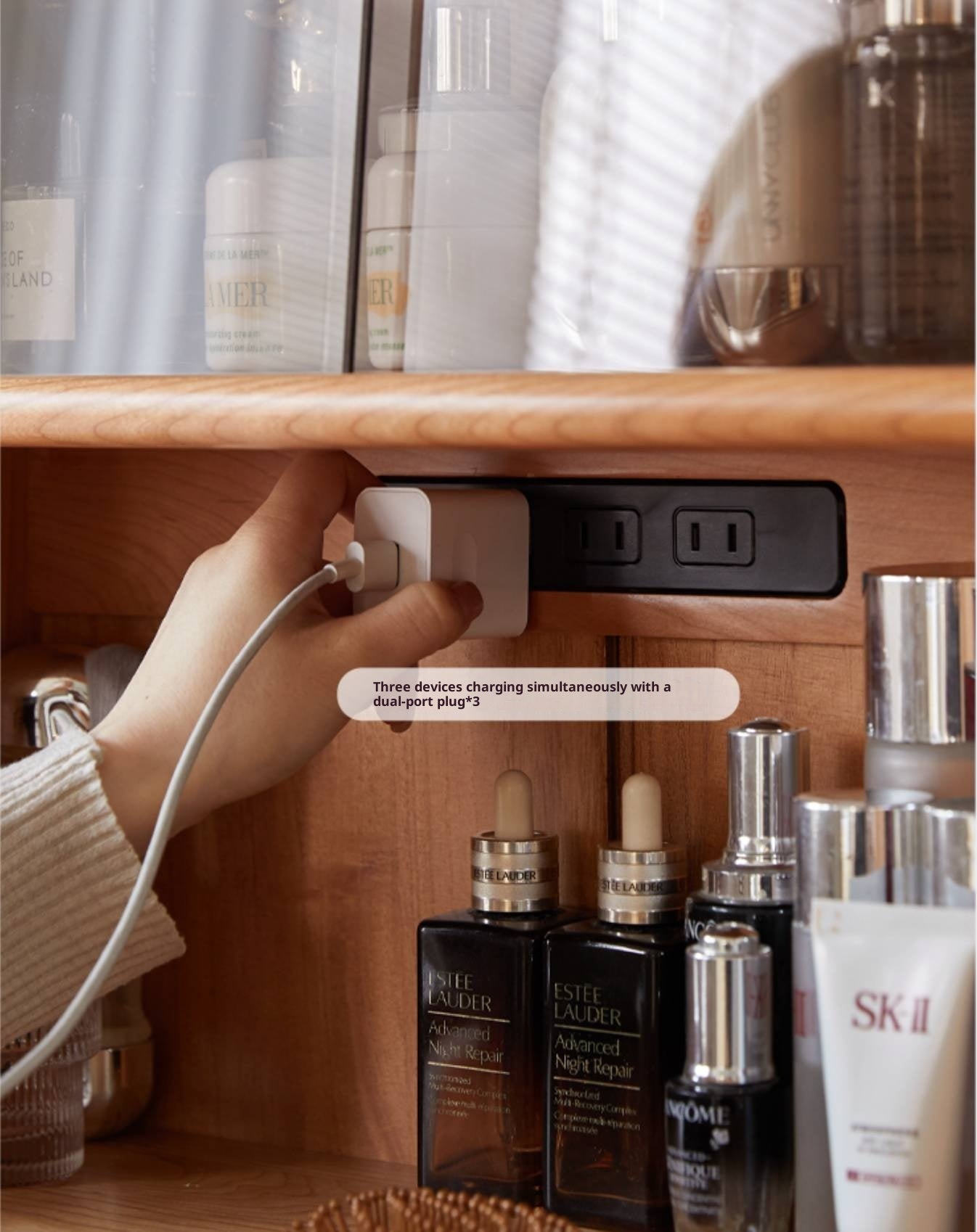 Cherry Solid Wood Multifunctional Retro Dressing Table