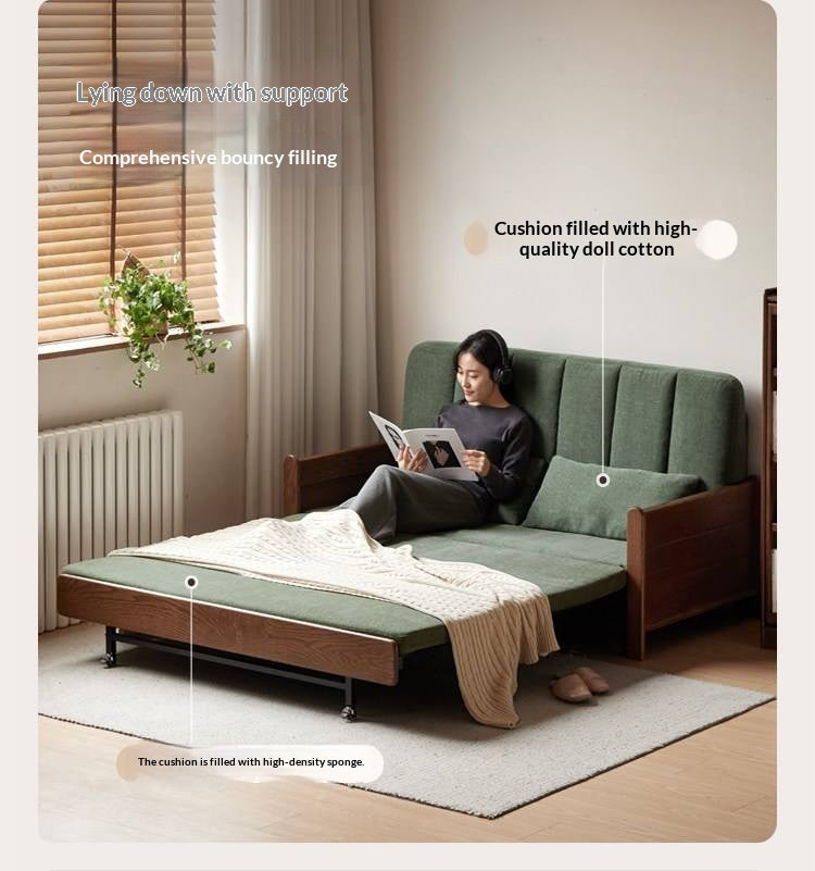 Oak, Ash Solid Wood Sleeper Sofa with Solid Wood Frame and Reclining Backrest