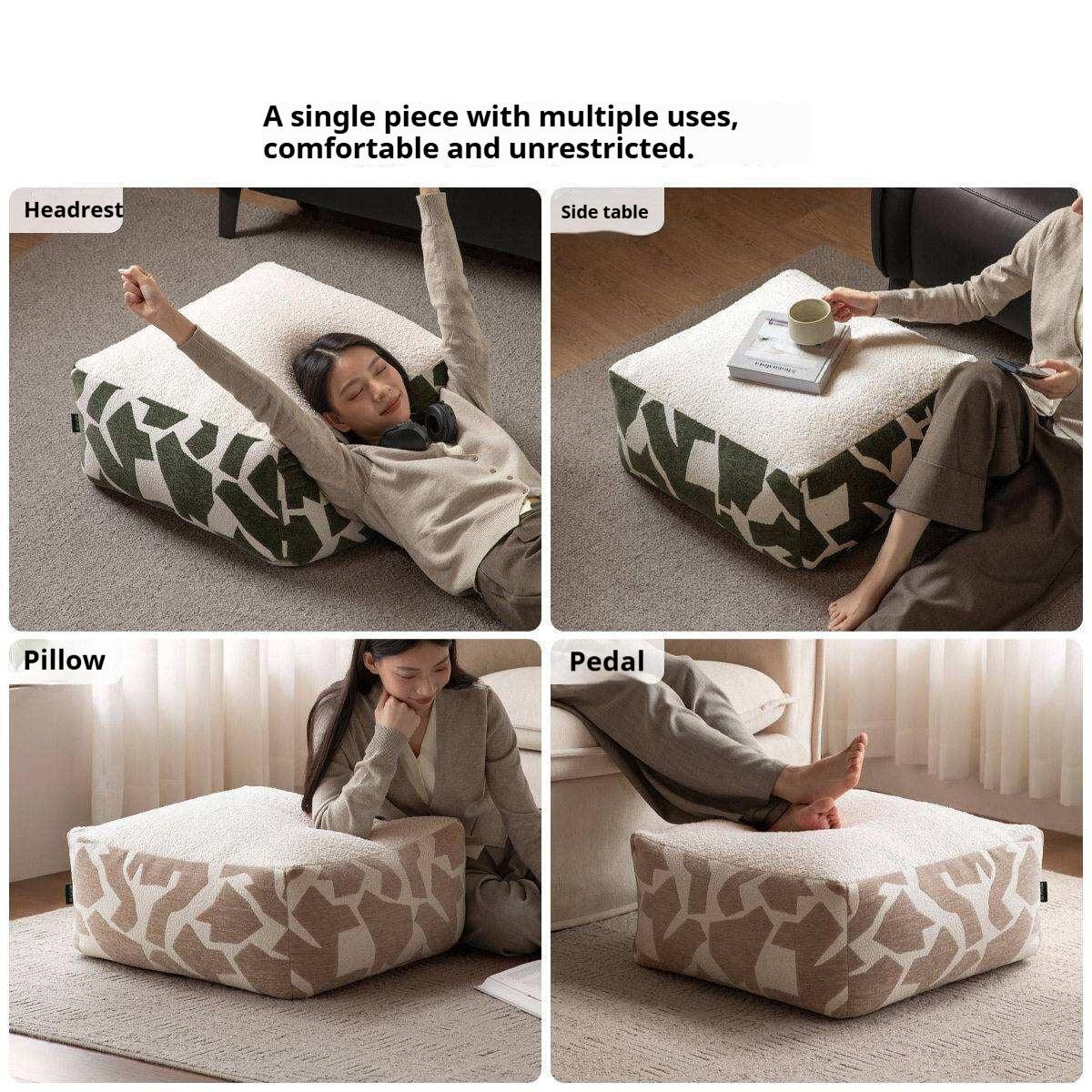 Simple Geometric Fabric Pouf with Washable, Detachable Cover