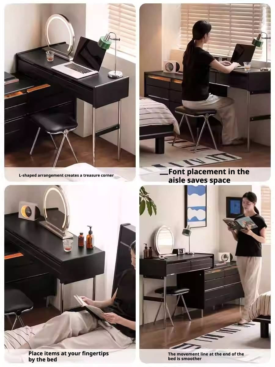 Ash Solid Wood Bauhaus Retractable Vanity Table.