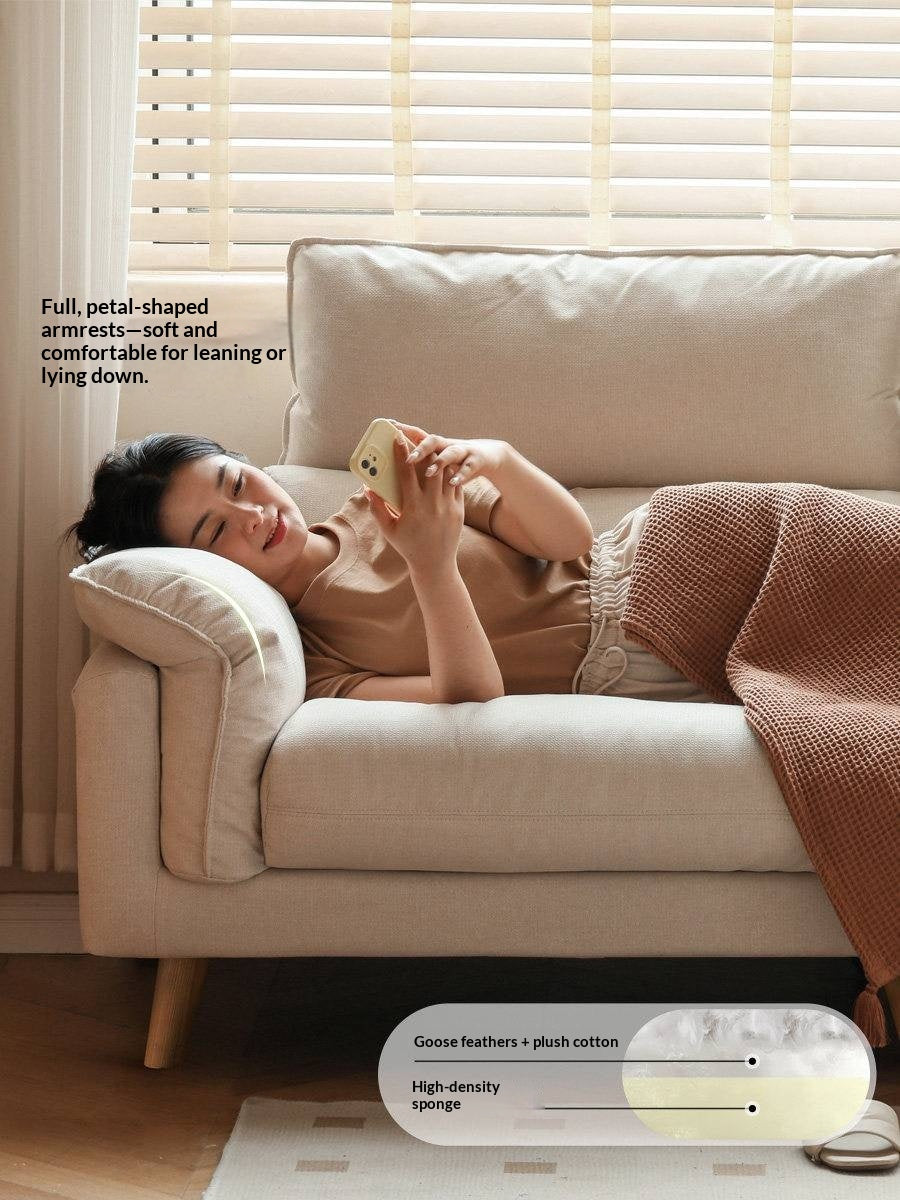 Deep-Seat Sofa with Down-Filled Cushions and Wood Legs-Genuine leather, fabric
