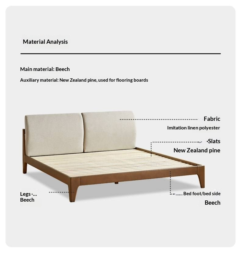Beech Solid Wood Bed — Nordic Style, Modern Minimalist Design