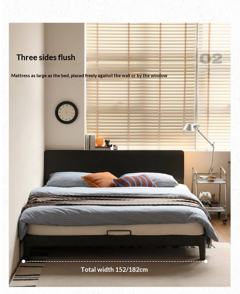 Rubberwood, Poplar Solid Wood Bed in Black — Modern Casual Edge Design