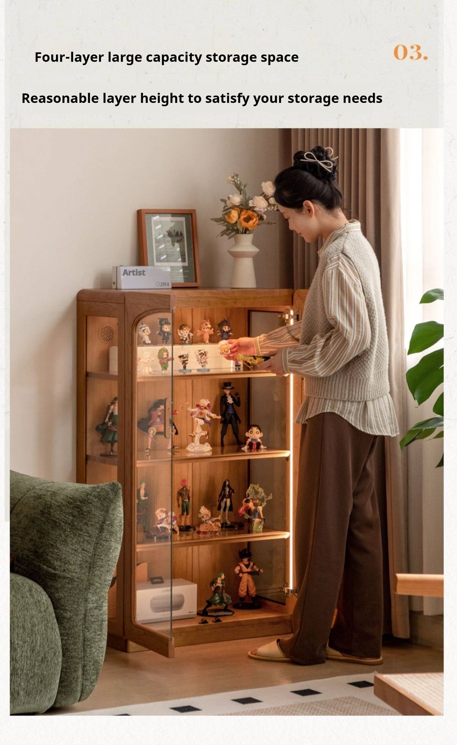 Cherry Solid Wood Retro Style With Light Side Cabinet.