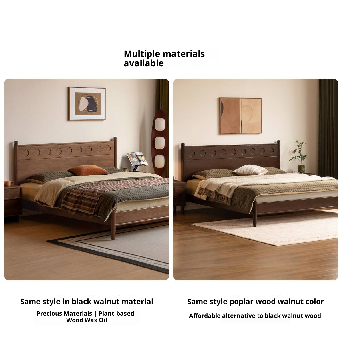 Poplar Solid Wood Bed, Bauhaus Vintage Style