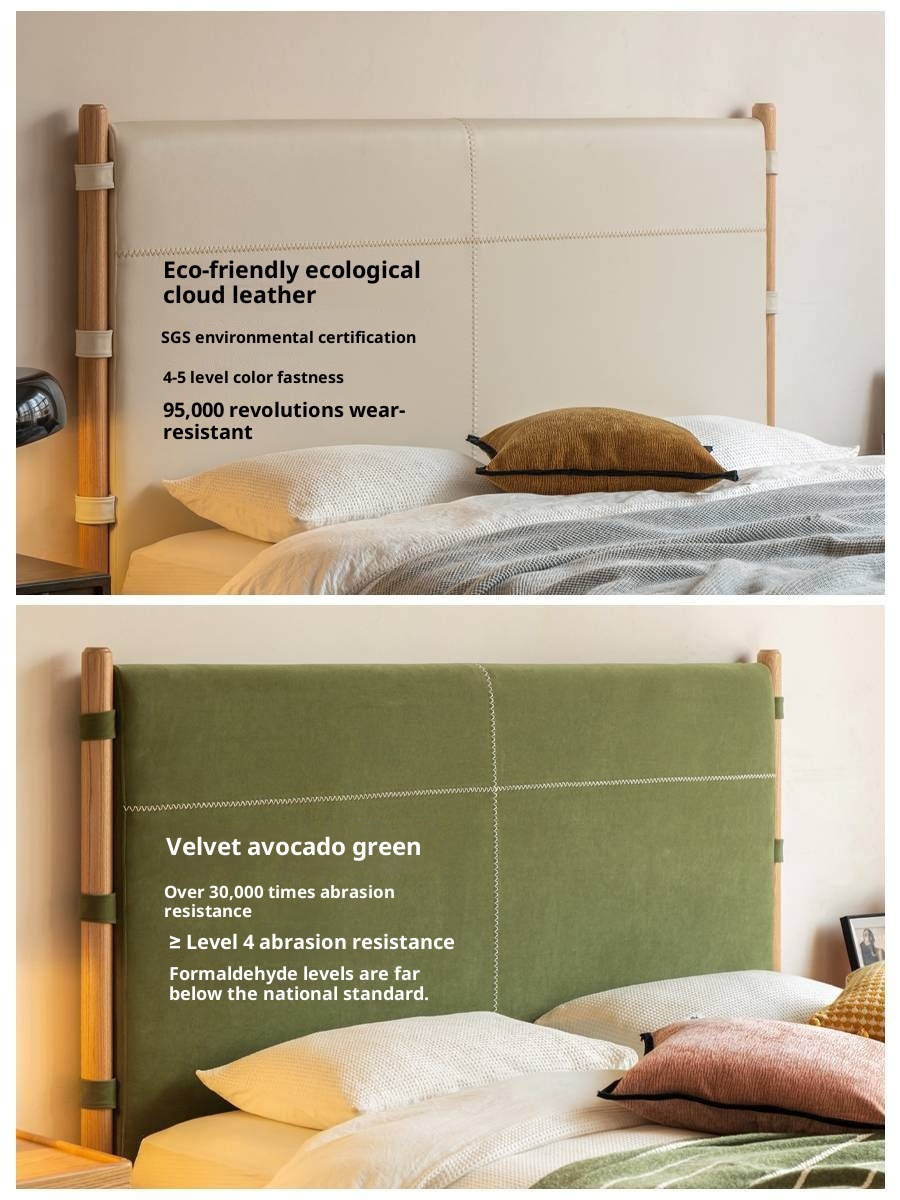 Oak Solid Wood Soft High Backrest Bed Modern Minimalist