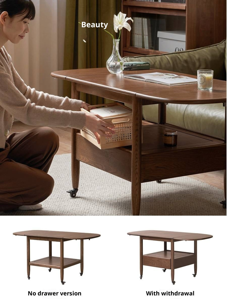 Oak Solid Wood Folding Movable Coffee Table