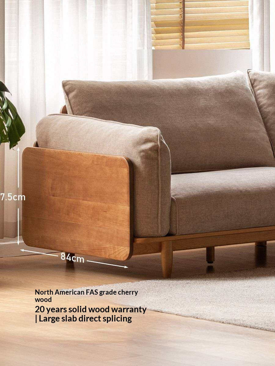 Cherry Wood Contemporary Casual Sofa Genuine Leather, Fabric