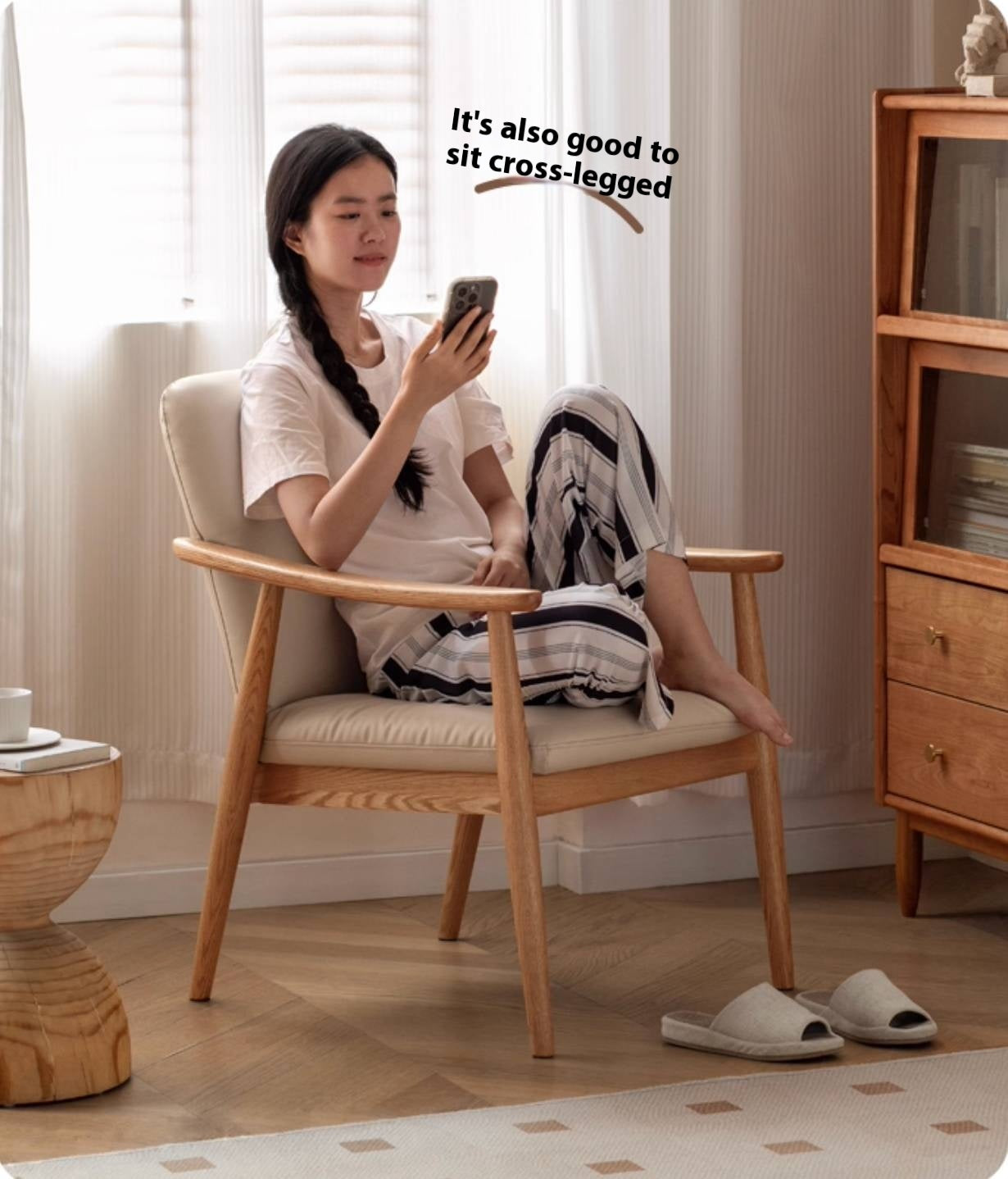 Oak Solid Wood Modern Minimalist Style Leisure Armchair.