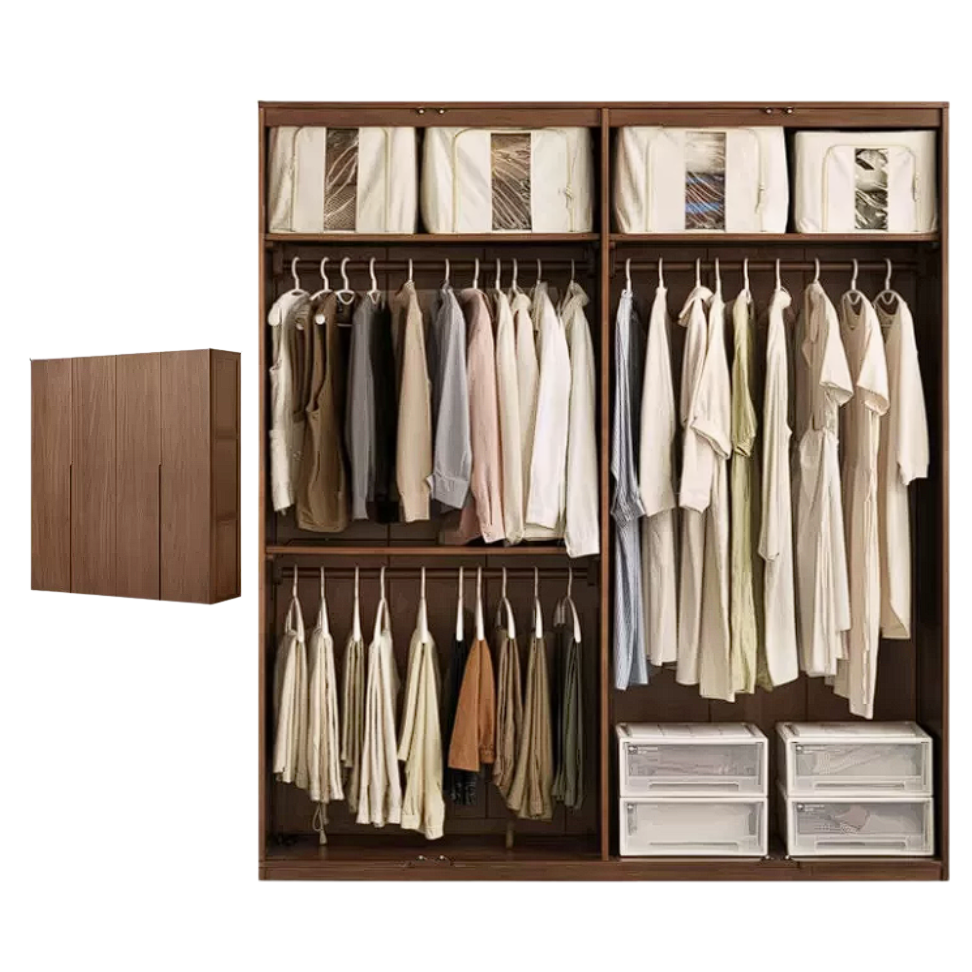 Black Walnut Solid Wood Wardrobe Double Door