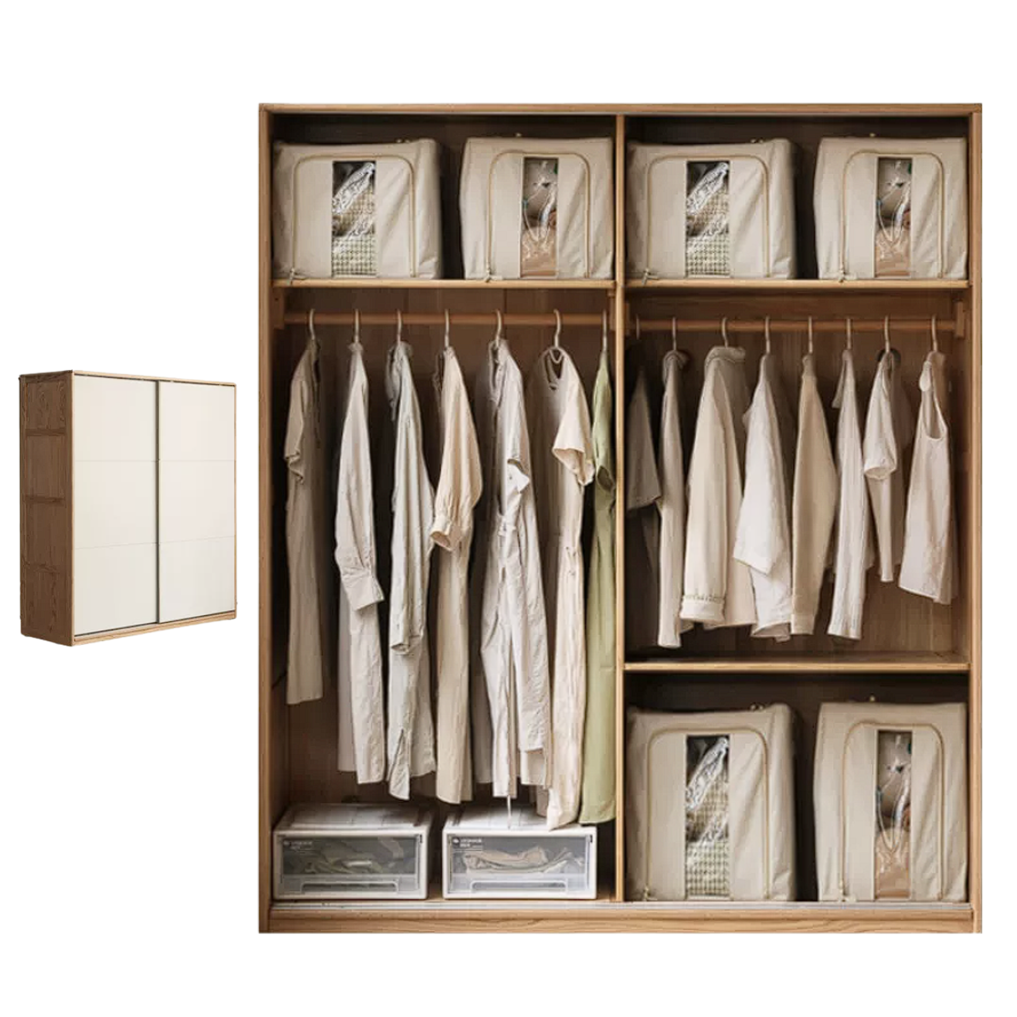 Oak Solid Wood Sliding Door Storage Wardrobe