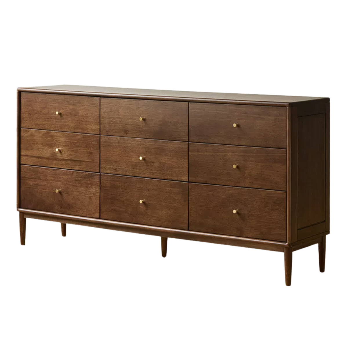 Black Walnut, Oak, Golden Pearwood Solid Wood Combination Dresser and Chest Set with Brass-Capped Tapered Legs