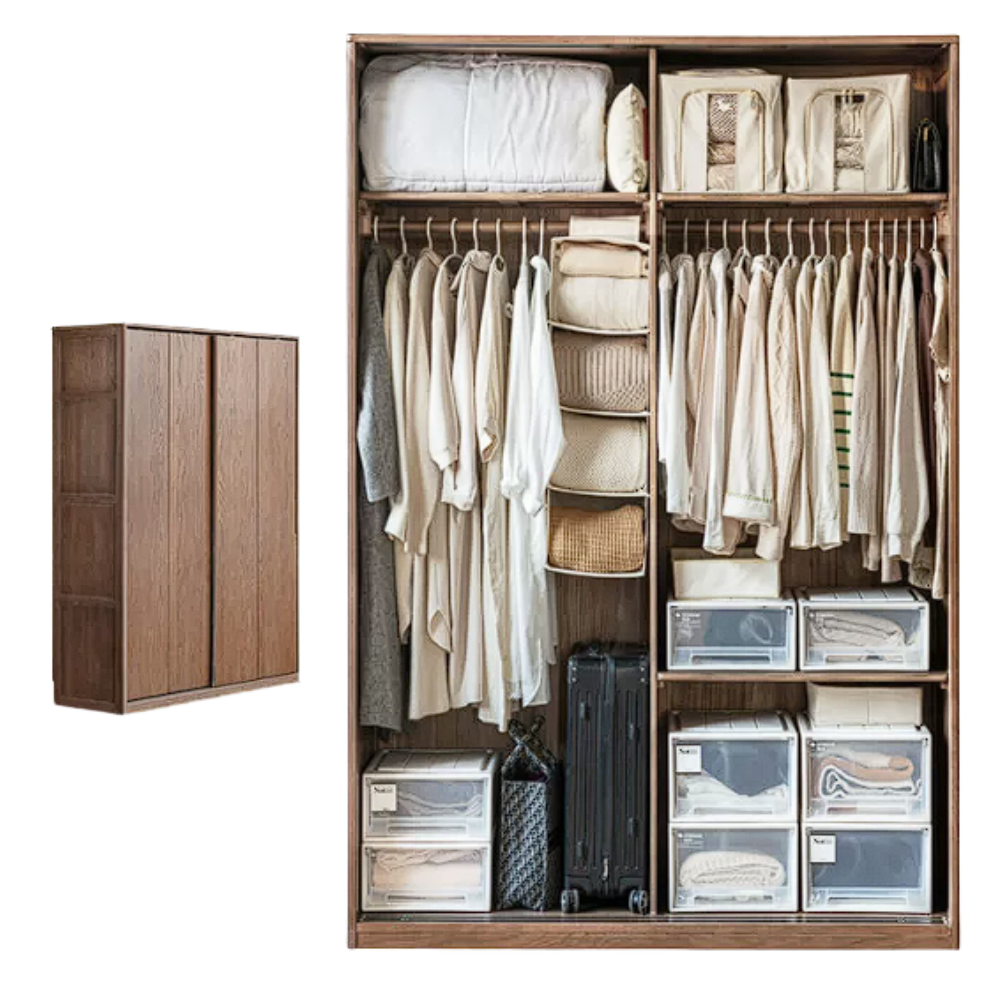 Oak Solid Wood Sliding Door Modern Wardrobe