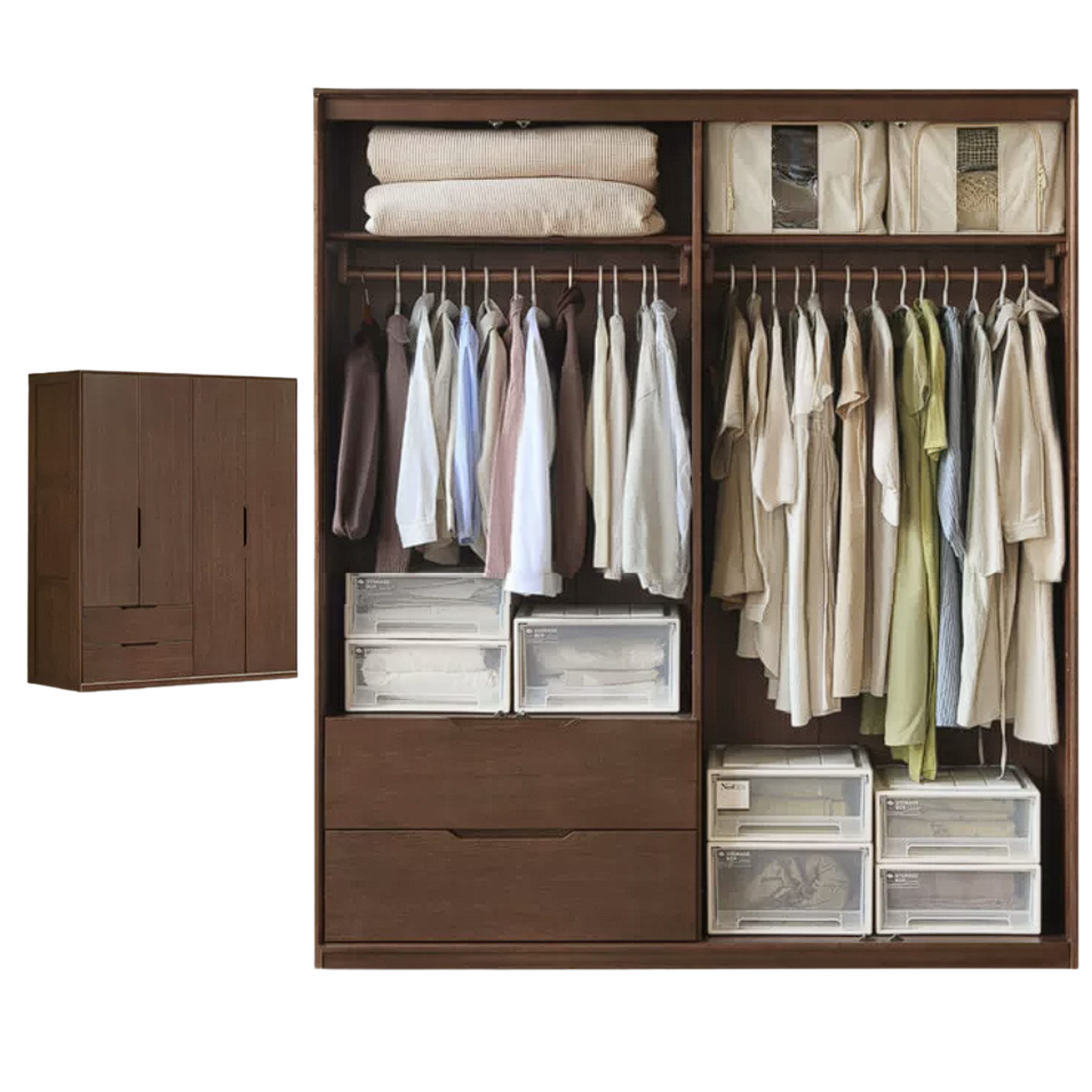 Sandalwood, Merbau Solid Wood Modern Open Door Wardrobe
