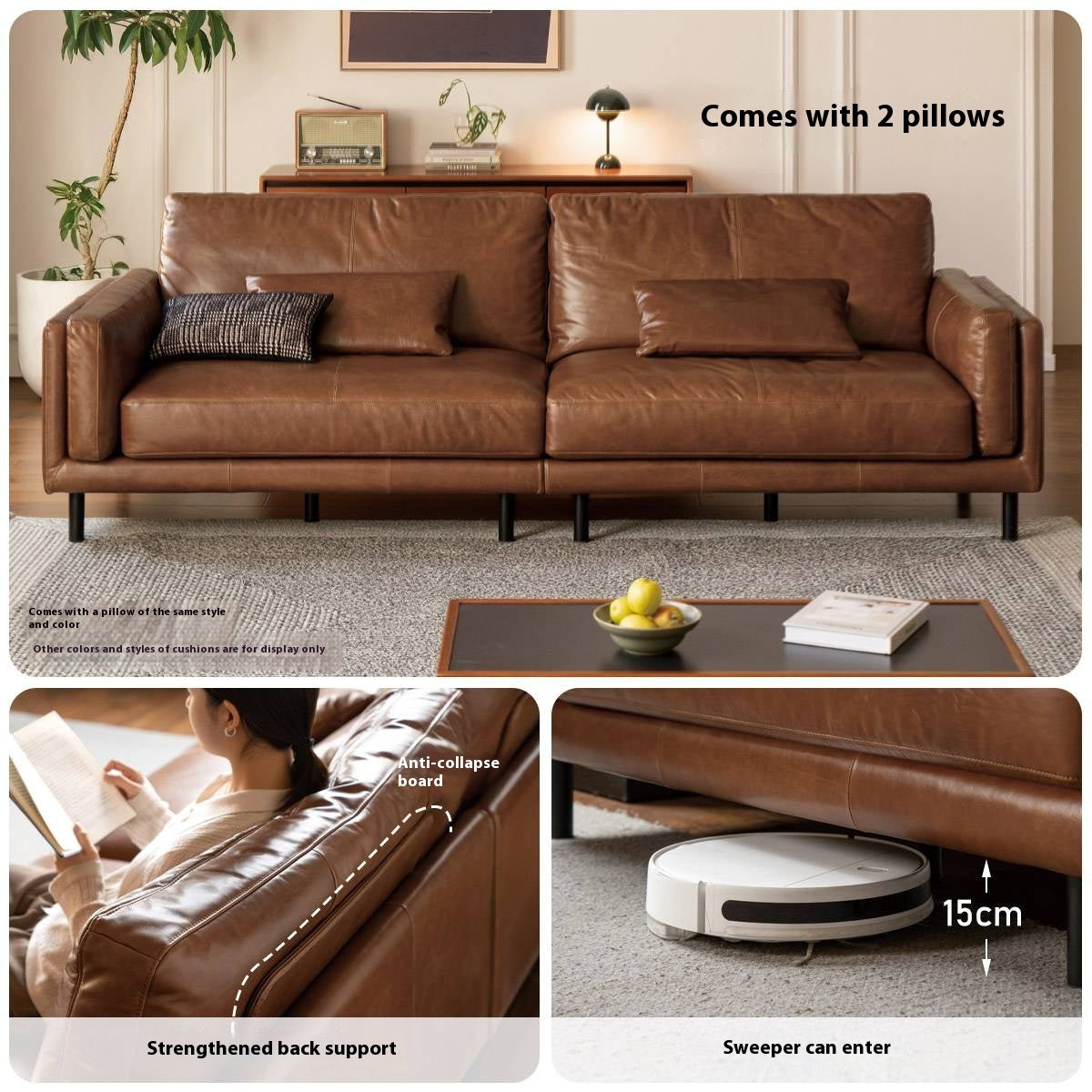 Italian Medieval Style Genuine Leather Oil-Wax Sofa