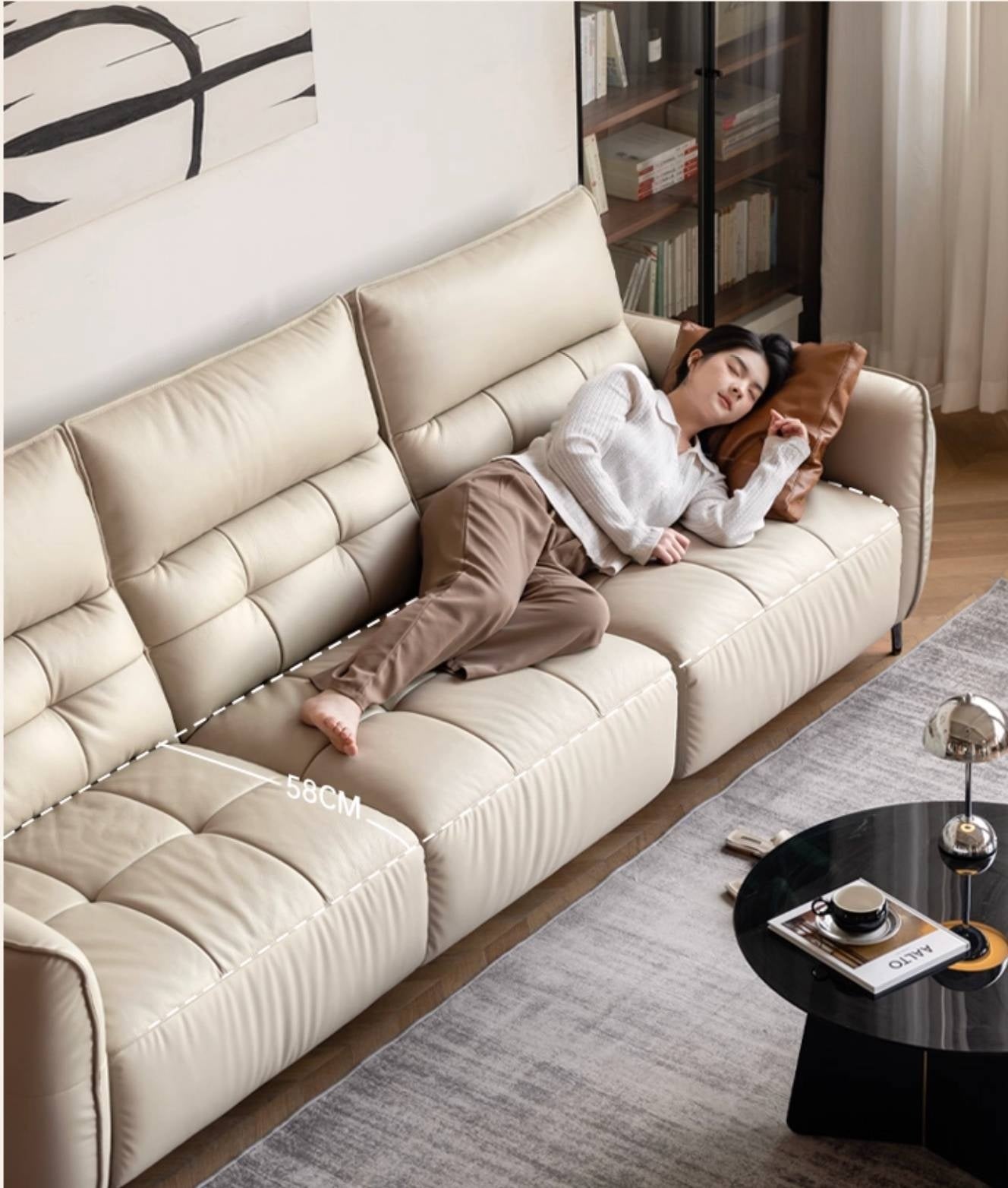 Leather High Back Straight Sofa,