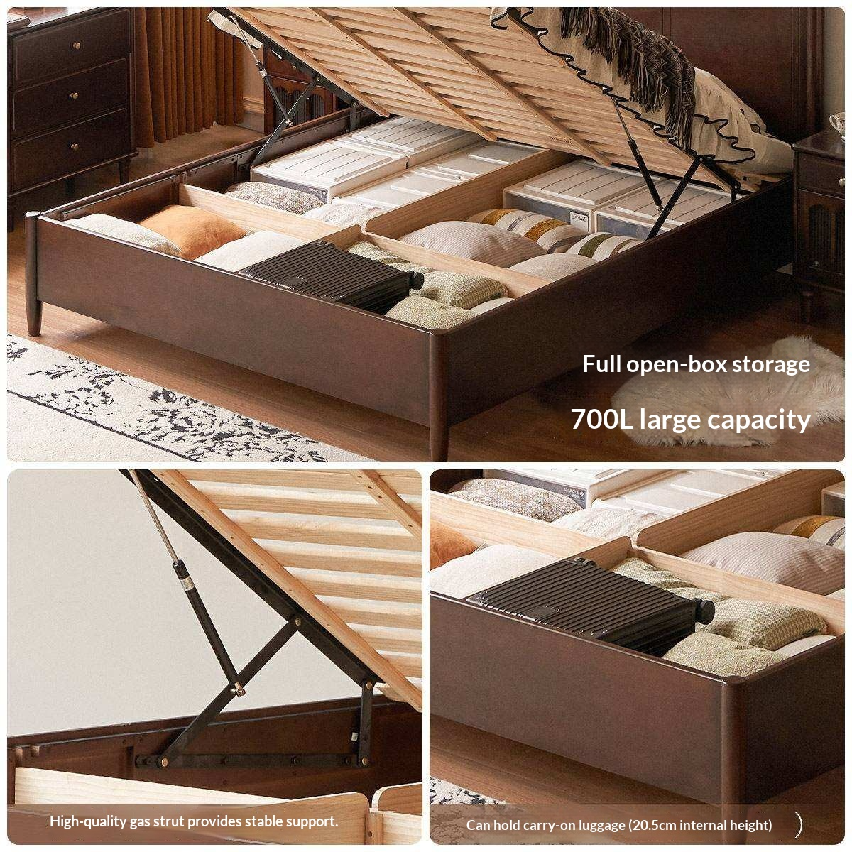 Poplar Solid Wood Bed with French Retro Style and Large Off-the-Floor Box Design