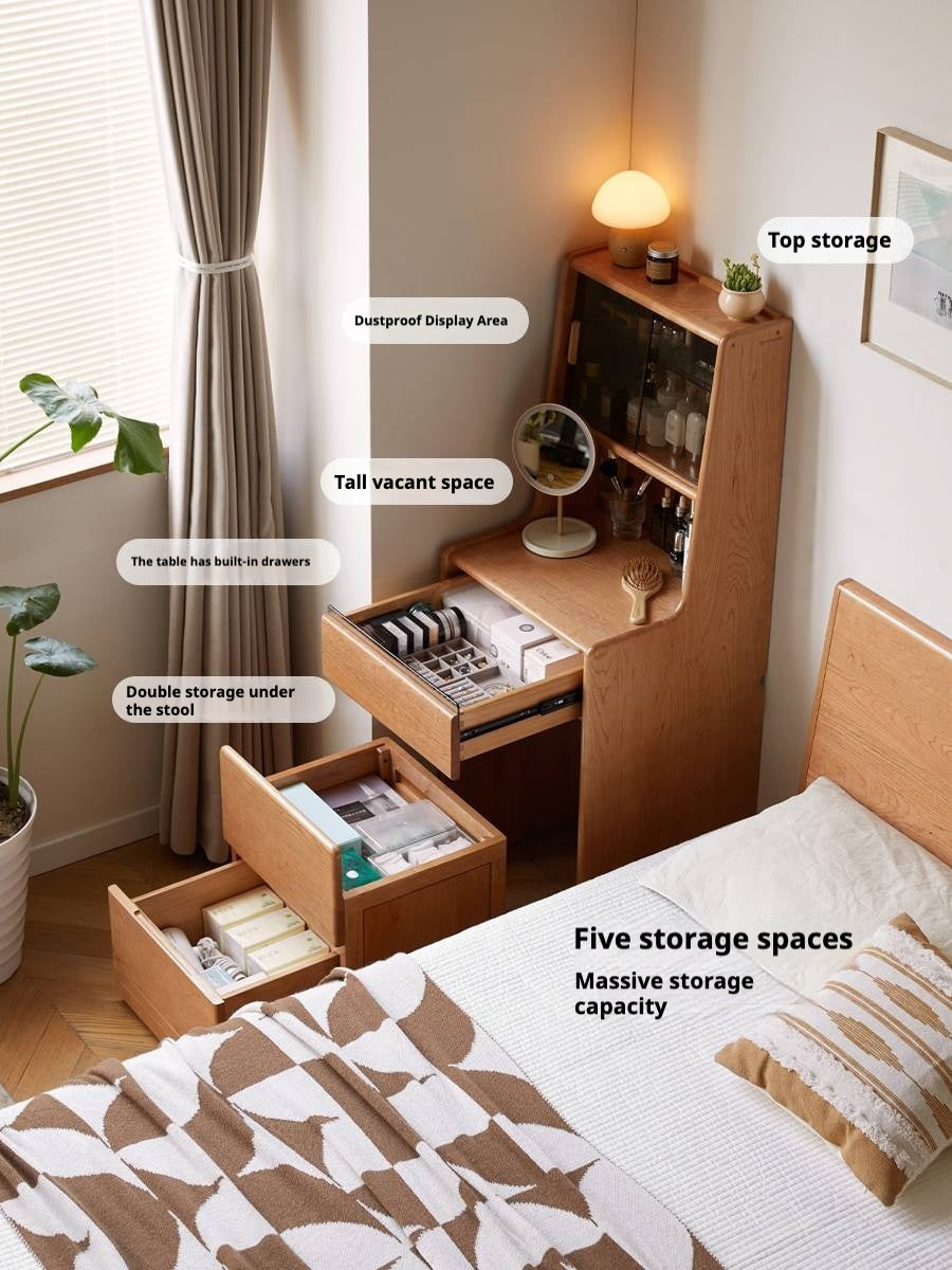 Cherry Solid Wood Multifunctional Retro Vanity Table