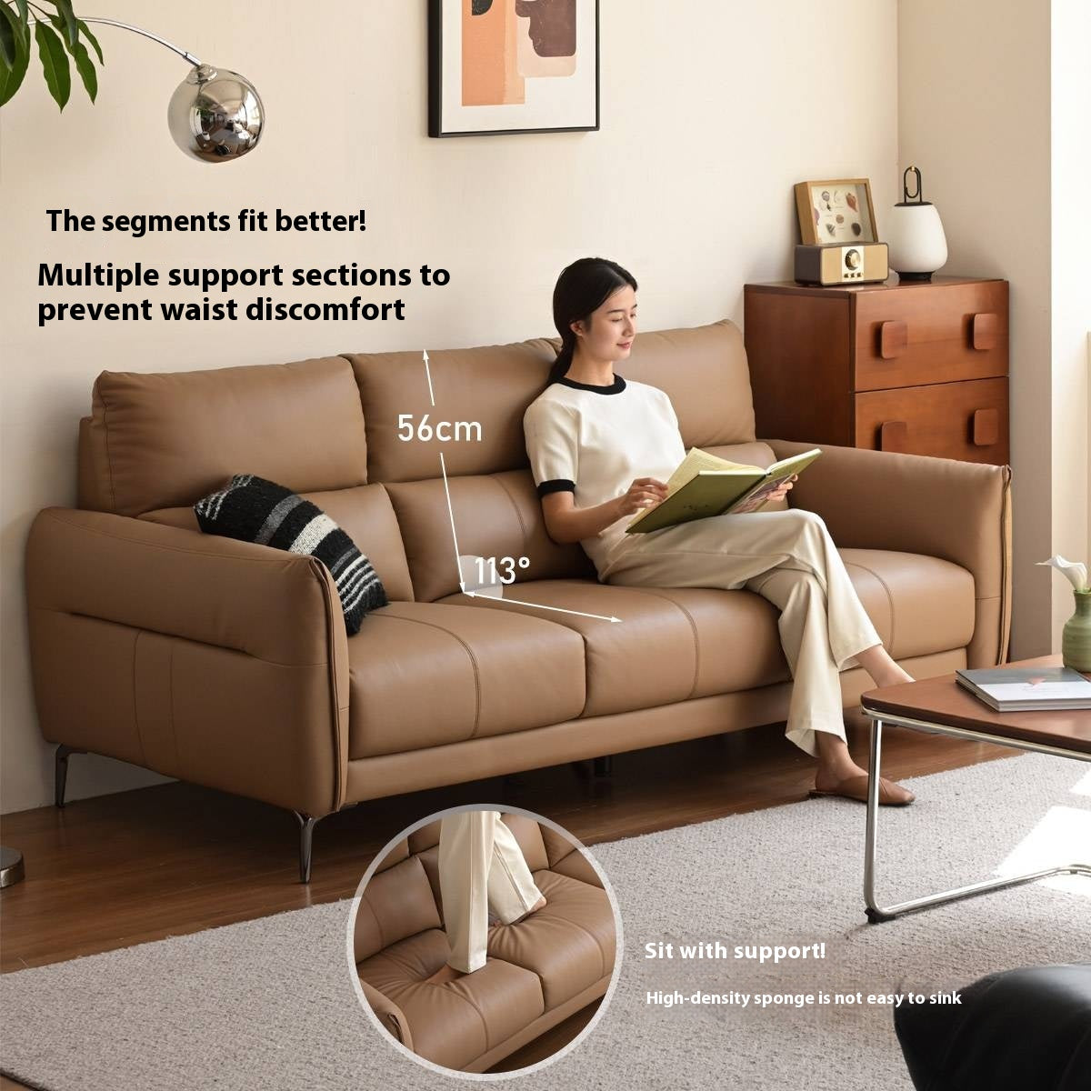 Genuine Leather High-Back Modern Sofa