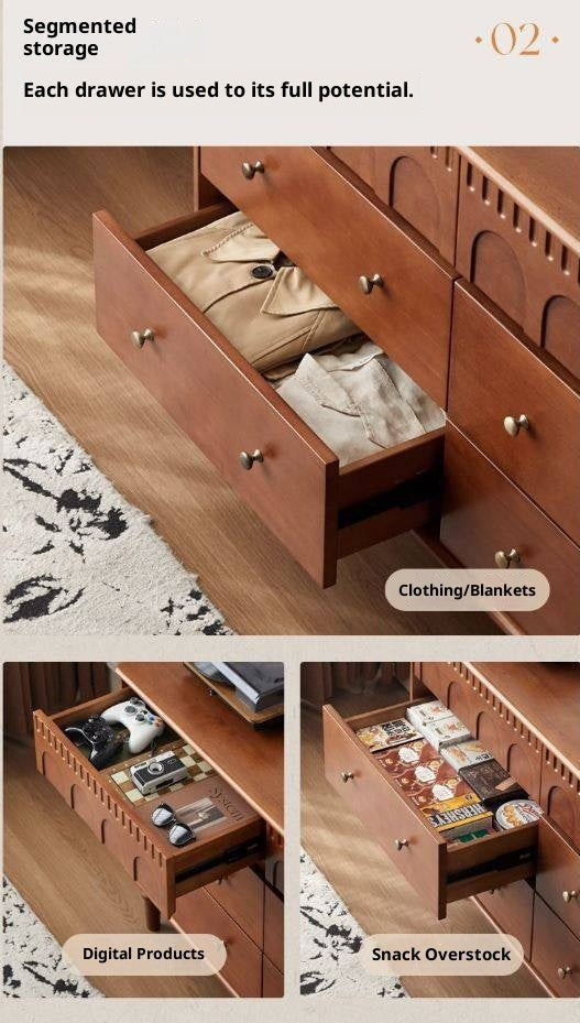 Poplar Solid Wood Medieval Style French Retro Six-Drawer Chest