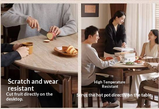 Black Walnut Solid Wood Folding Dining Table with Rock Plate Round Top