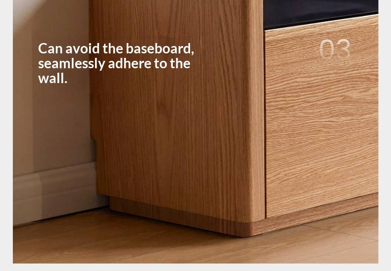 Oak Solid Wood TV Stand with Modern Minimalist Storage Design.