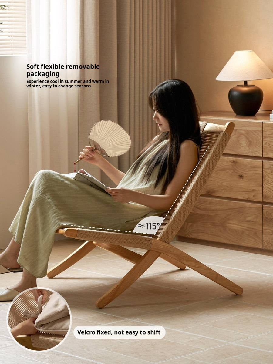 Oak Solid Wood Rope Weave Lounge Chair, Danish Mid Century Scandinavian Accent Chair