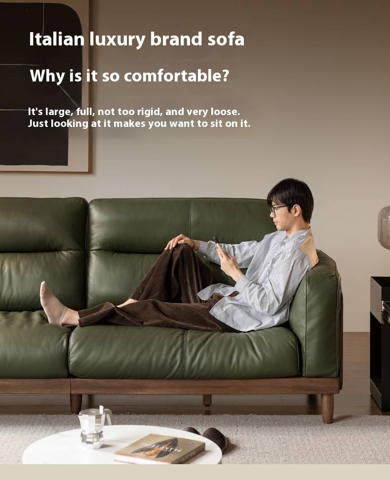 Sandalwood, Ash Solid Wood Genuine Leather, fabric High-Back Sofa