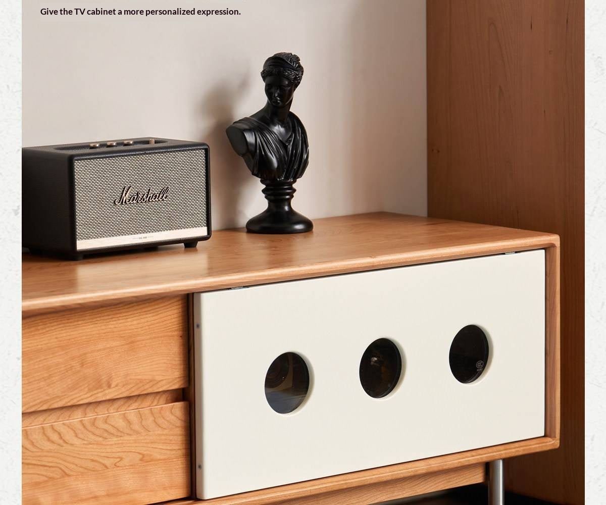 Cherry Solid Wood Bauhaus TV Stand with Color-Block Storage
