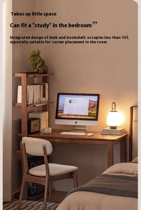 Black Walnut, Ash Solid Wood Desk Bookshelf Integrated