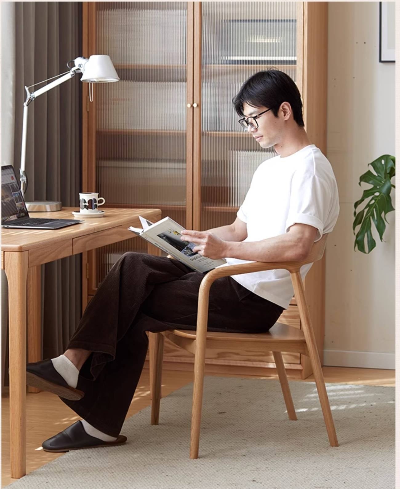 Ash, White Ash, Black Walnut Solid Wood Armchair, Scandinavian Modern Curved Back Accent Chair