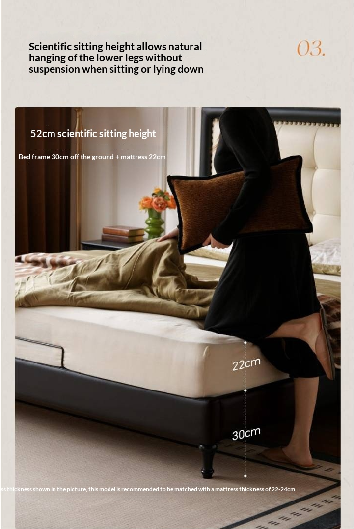 Luxury Genuine Leather Soft Headboard Bed, American Style Riveted Bed