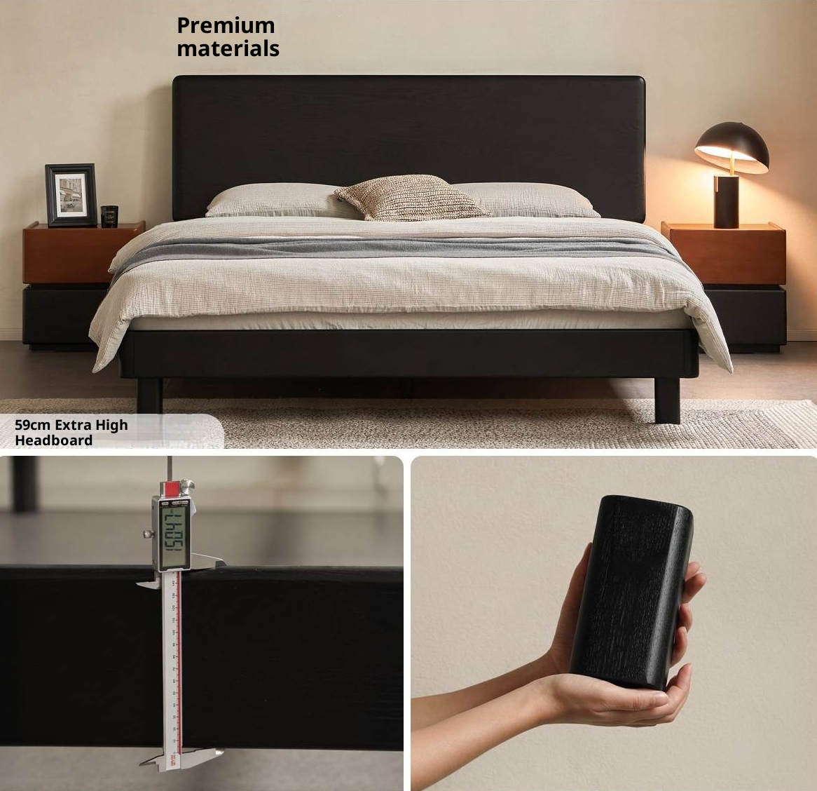 Ash Solid Wood Luminous Bed Modern Minimalist