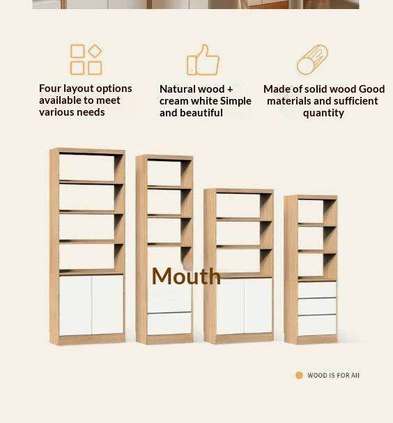 Oak Solid Wood Cream Wind Floor Bookshelves