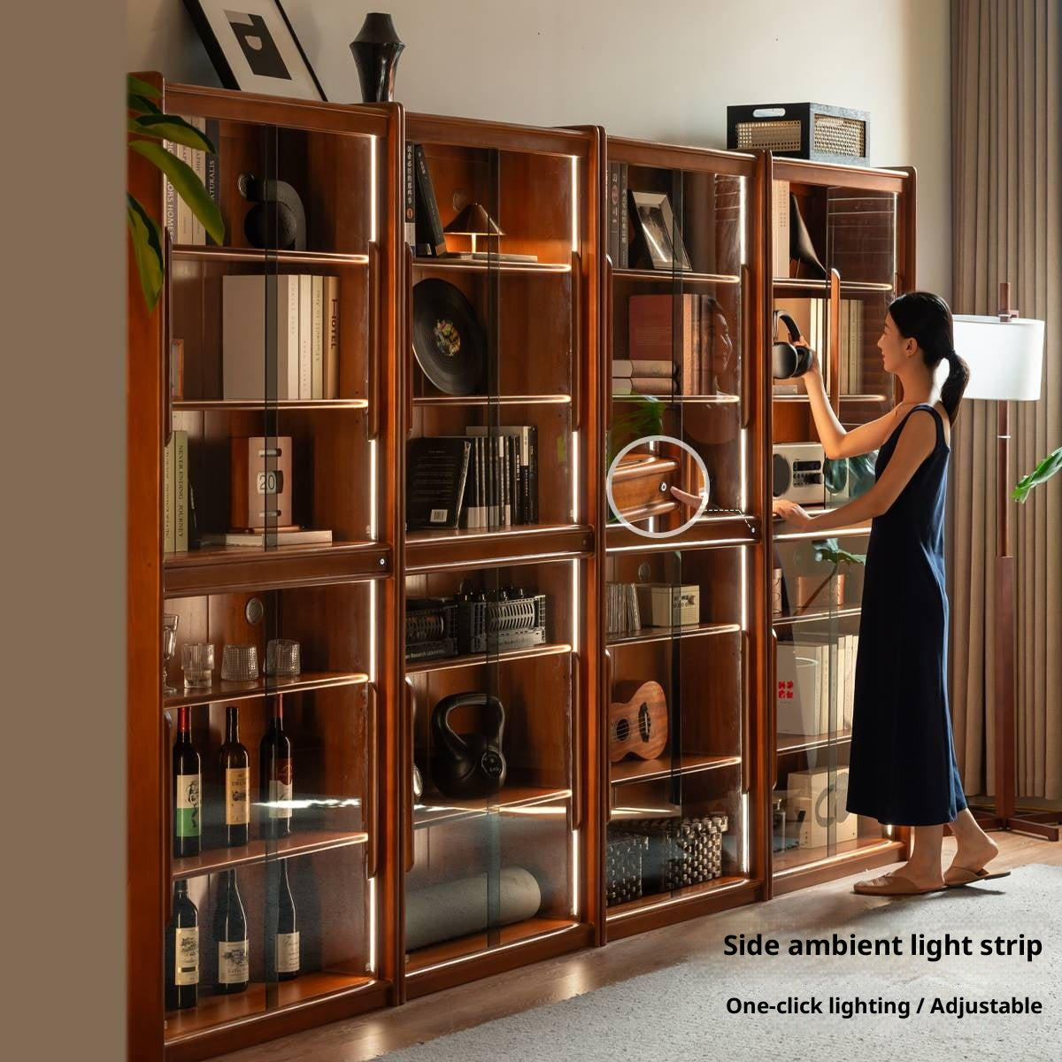 Poplar Solid Wood Vintage Style Glass Bookcase.