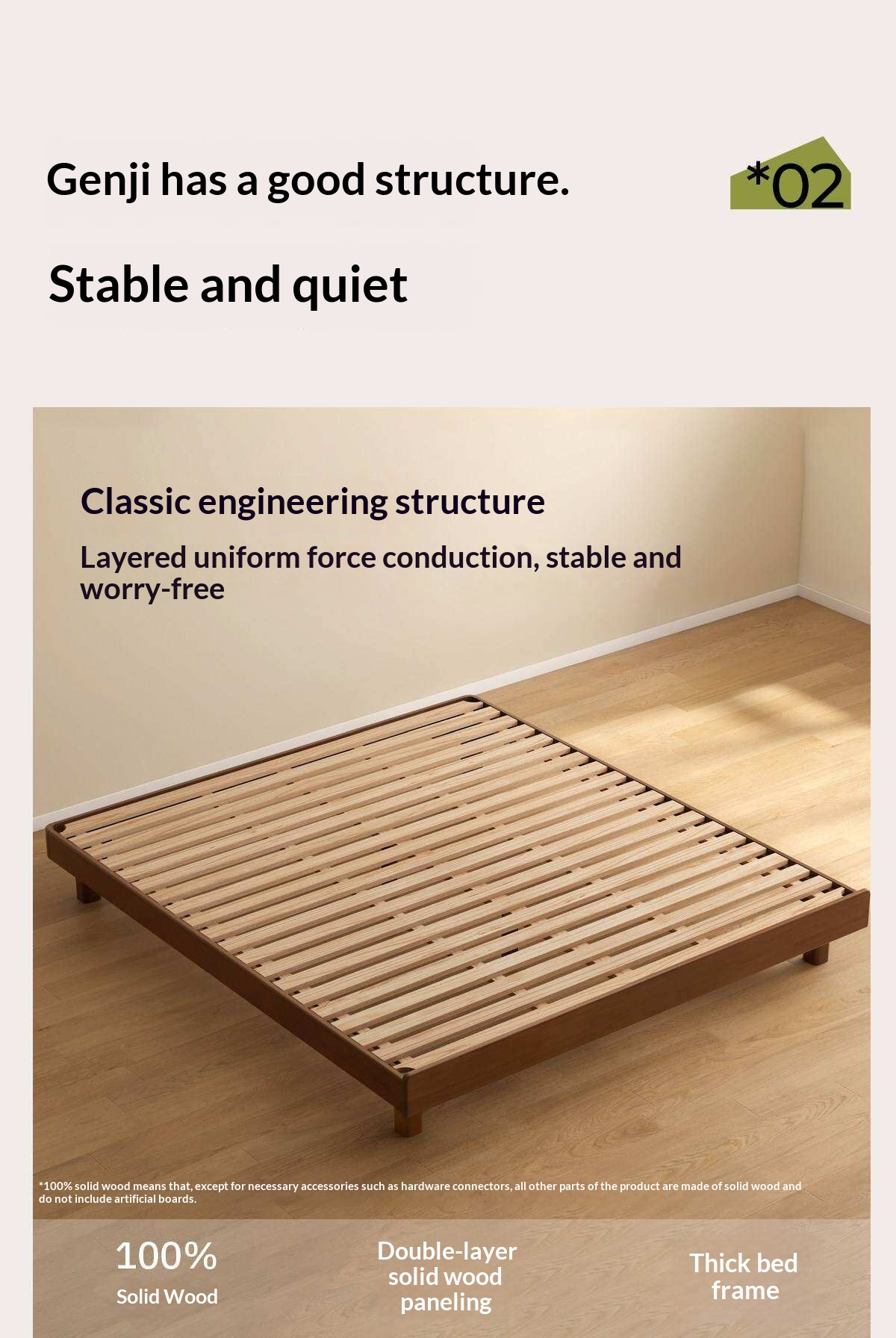 Rubberwood Solid Wood Modern Low Platform Bed Without Headboard