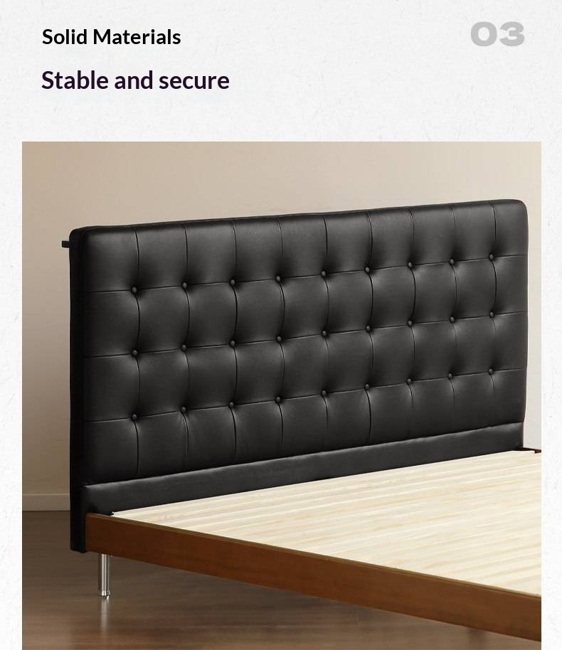 Tulipwood Solid Wood Bed — Bauhaus Style with Soft Genuine Leather Headboard